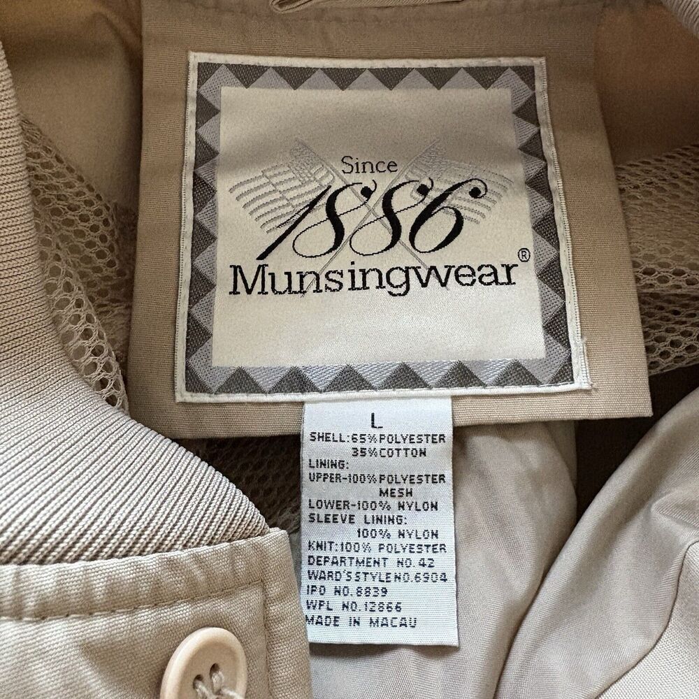 Munsingwear Beige Harrington Style Zip Up Jacket Mens Size‎ Large - Picture 3 of 4